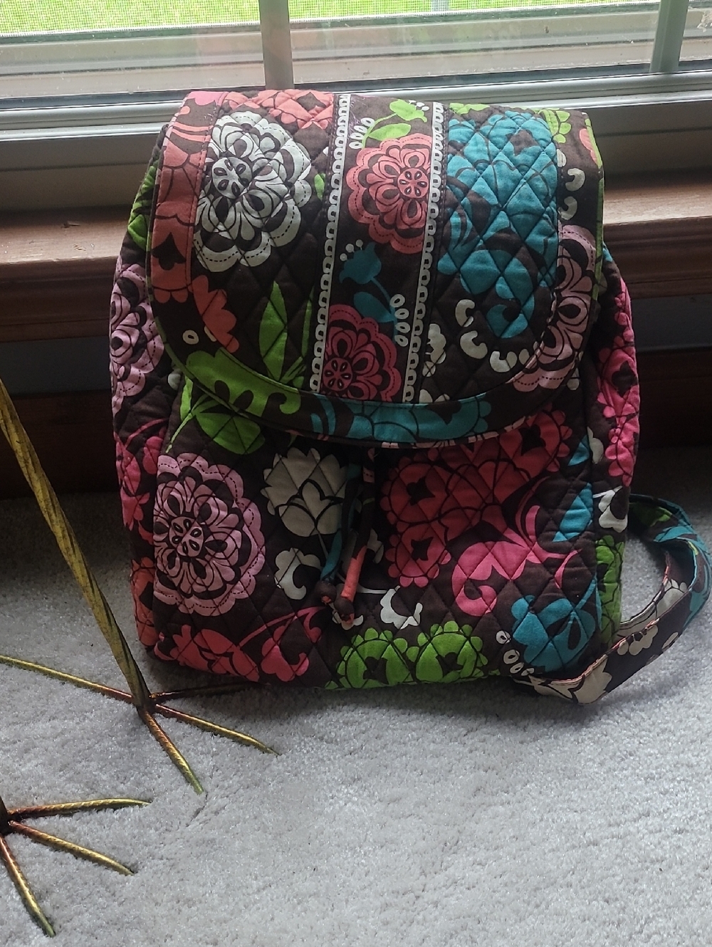 Quilted Floral Multi-Color Backpack - Women's Bag
